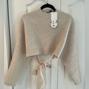 Zara crop knit wrap around top open back